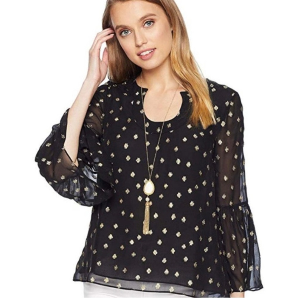 LILLY PULITZER | Amori Pinata Black Starry Chiffon W/ Gold Dots.